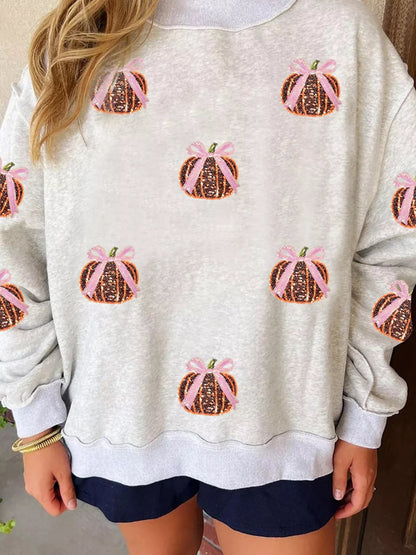 Thanksgiving Sequin Pumpkin High Neck Holiday Sweatshirt - Bitsy Gypsy Boutique