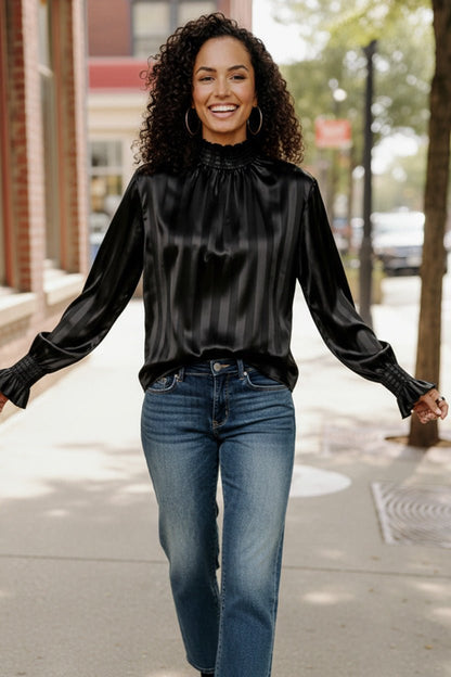 The Satin Scene High Neck Blouse - Bitsy Gypsy Boutique