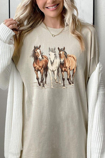 Three Horses Western Graphic Plus Heavy Cotton Tee - Bitsy Gypsy Boutique