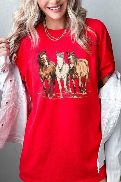 Three Horses Western Graphic Plus Heavy Cotton Tee - Bitsy Gypsy Boutique