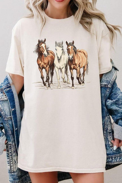 Three Horses Western Graphic Plus Heavy Cotton Tee - Bitsy Gypsy Boutique