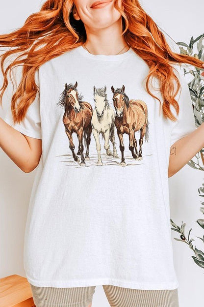 Three Horses Western Graphic Plus Heavy Cotton Tee - Bitsy Gypsy Boutique