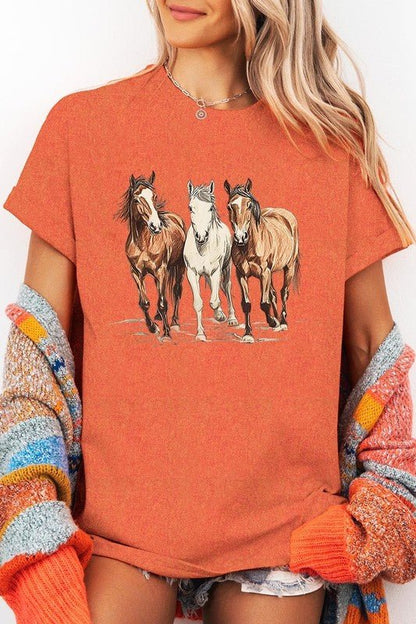 Three Horses Western Graphic Plus Heavy Cotton Tee - Bitsy Gypsy Boutique