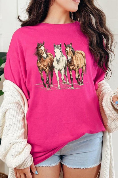 Three Horses Western Graphic Plus Heavy Cotton Tee - Bitsy Gypsy Boutique