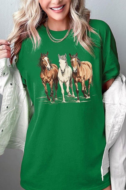 Three Horses Western Graphic Plus Heavy Cotton Tee - Bitsy Gypsy Boutique