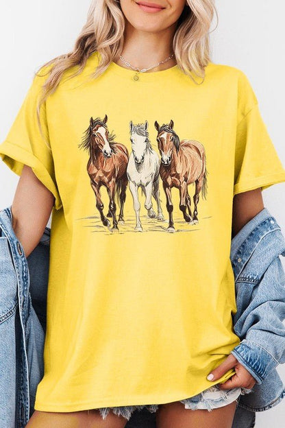 Three Horses Western Graphic Plus Heavy Cotton Tee - Bitsy Gypsy Boutique