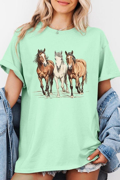 Three Horses Western Graphic Plus Heavy Cotton Tee - Bitsy Gypsy Boutique