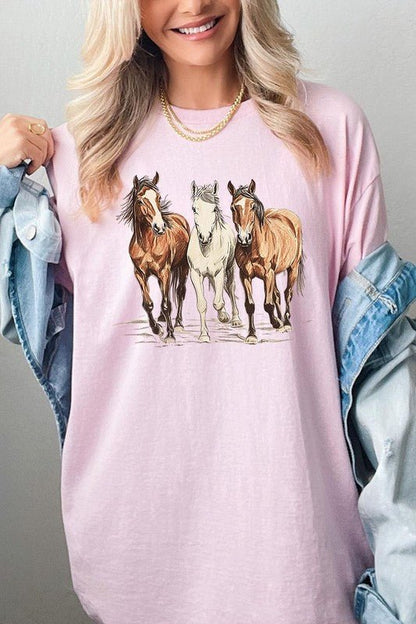 Three Horses Western Graphic Plus Heavy Cotton Tee - Bitsy Gypsy Boutique