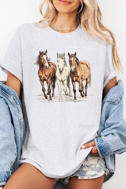 Three Horses Western Graphic Plus Heavy Cotton Tee - Bitsy Gypsy Boutique