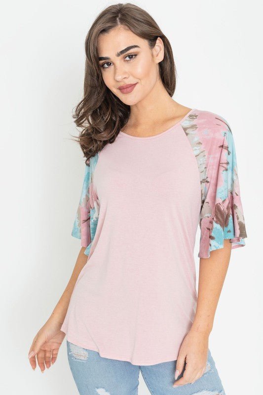 Tie Dye Ruffle Sleeve Tunic - Bitsy Gypsy Boutique