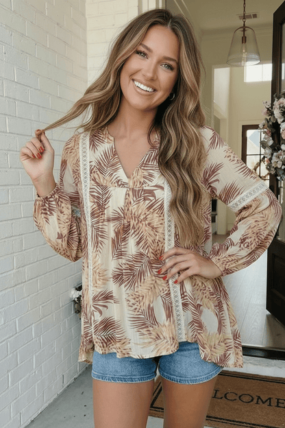 Tropical Palms Boho Babydoll Top - Bitsy Gypsy Boutique
