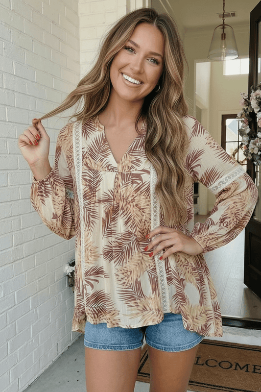 Tropical Palms Boho Babydoll Top - Bitsy Gypsy Boutique
