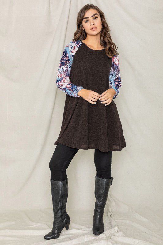 Tropical Sleeve A line Tunic Dress - Bitsy Gypsy Boutique