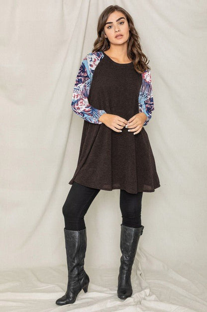 Tropical Sleeve A line Tunic Dress - Bitsy Gypsy Boutique