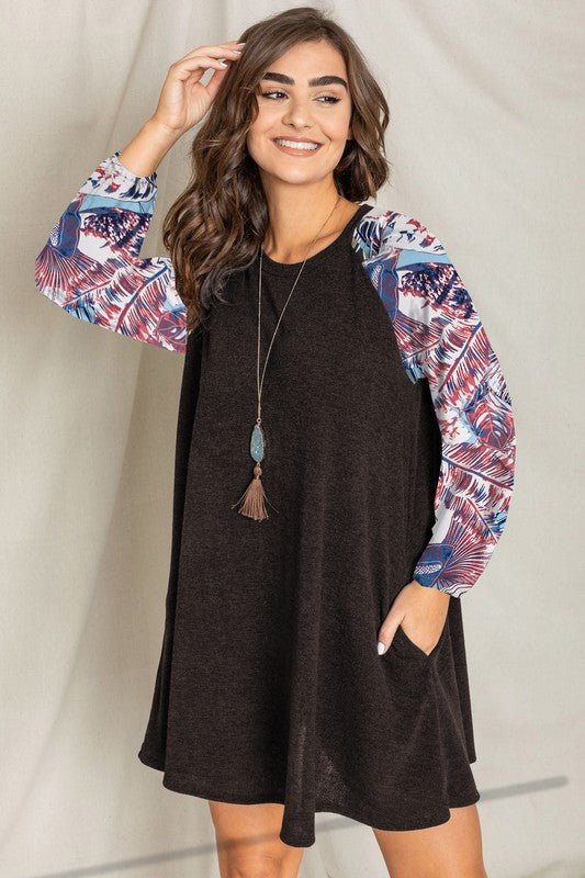 Tropical Sleeve A line Tunic Dress - Bitsy Gypsy Boutique