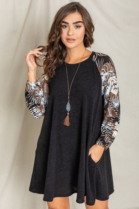 Tropical Sleeve A line Tunic Dress - Bitsy Gypsy Boutique