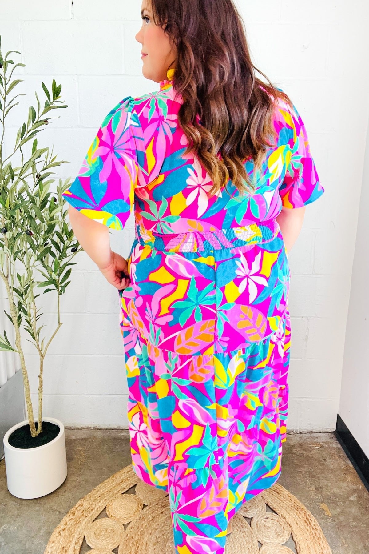 Tropical Trance Fuchsia Floral Smocked Waist Maxi Dress - Bitsy Gypsy Boutique