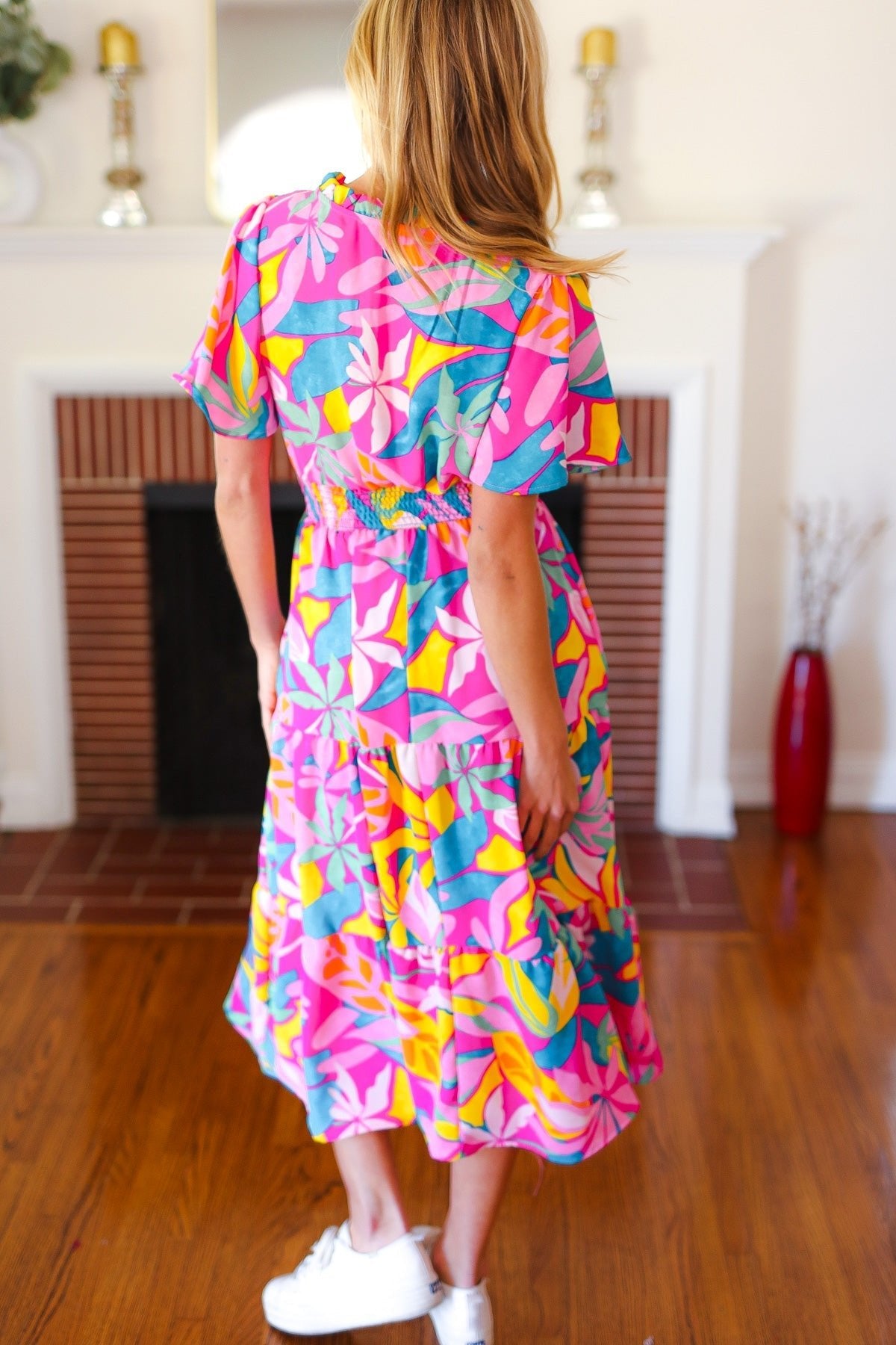 Tropical Trance Fuchsia Floral Smocked Waist Maxi Dress - Bitsy Gypsy Boutique