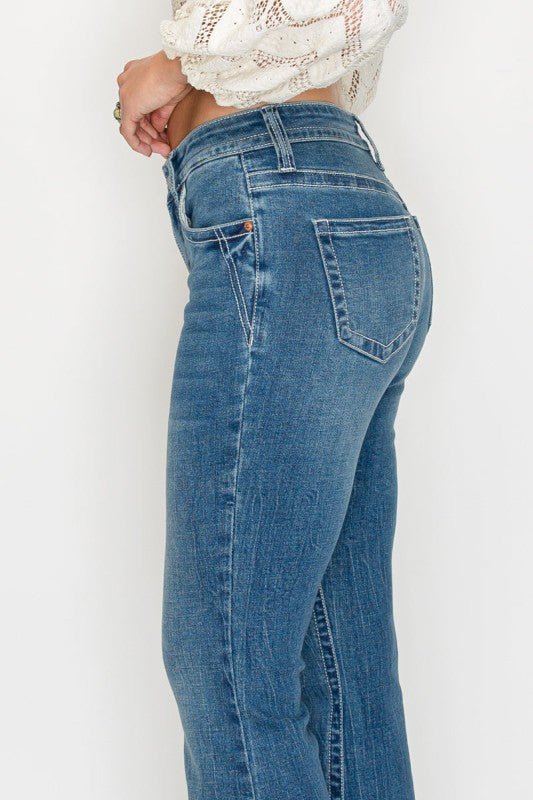 TUMMY CONTROL HIGH RISE SLIM FLARE JEANS - Bitsy Gypsy Boutique