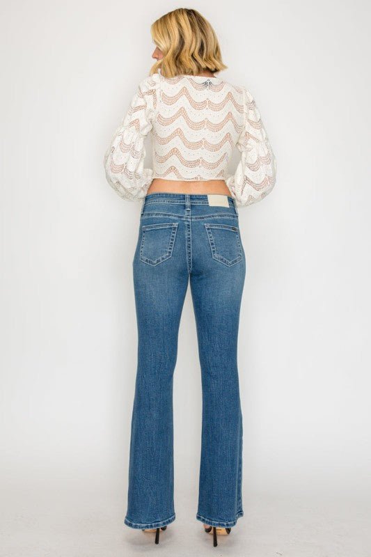 TUMMY CONTROL HIGH RISE SLIM FLARE JEANS - Bitsy Gypsy Boutique