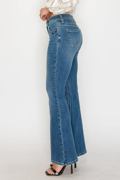 TUMMY CONTROL HIGH RISE SLIM FLARE JEANS - Bitsy Gypsy Boutique