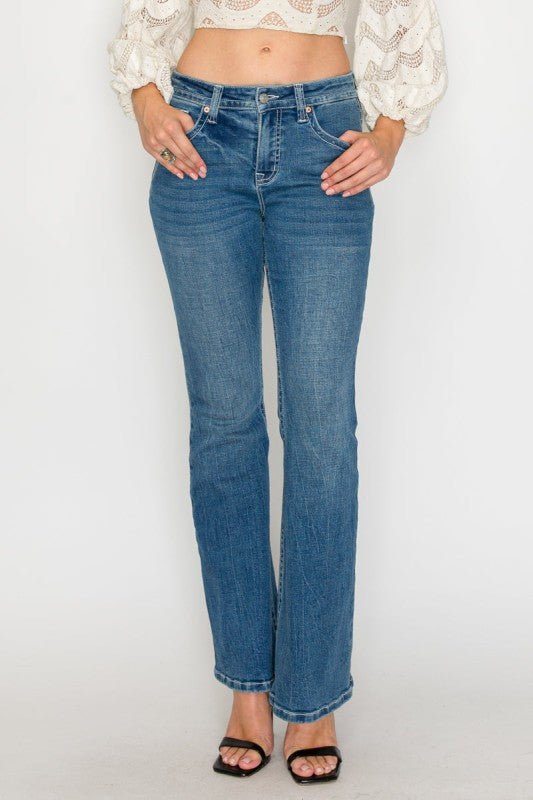 TUMMY CONTROL HIGH RISE SLIM FLARE JEANS - Bitsy Gypsy Boutique