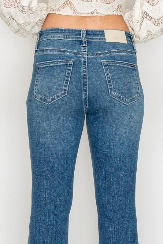 TUMMY CONTROL HIGH RISE SLIM FLARE JEANS - Bitsy Gypsy Boutique
