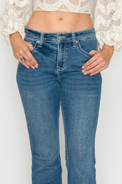TUMMY CONTROL HIGH RISE SLIM FLARE JEANS - Bitsy Gypsy Boutique