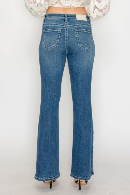 TUMMY CONTROL HIGH RISE SLIM FLARE JEANS - Bitsy Gypsy Boutique