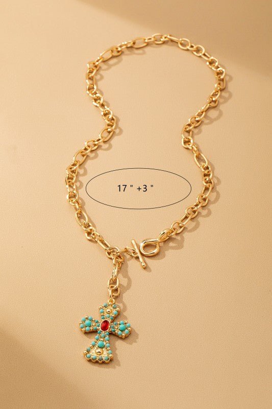 Turquoise Cross Toggle Chain Necklace - Bitsy Gypsy Boutique