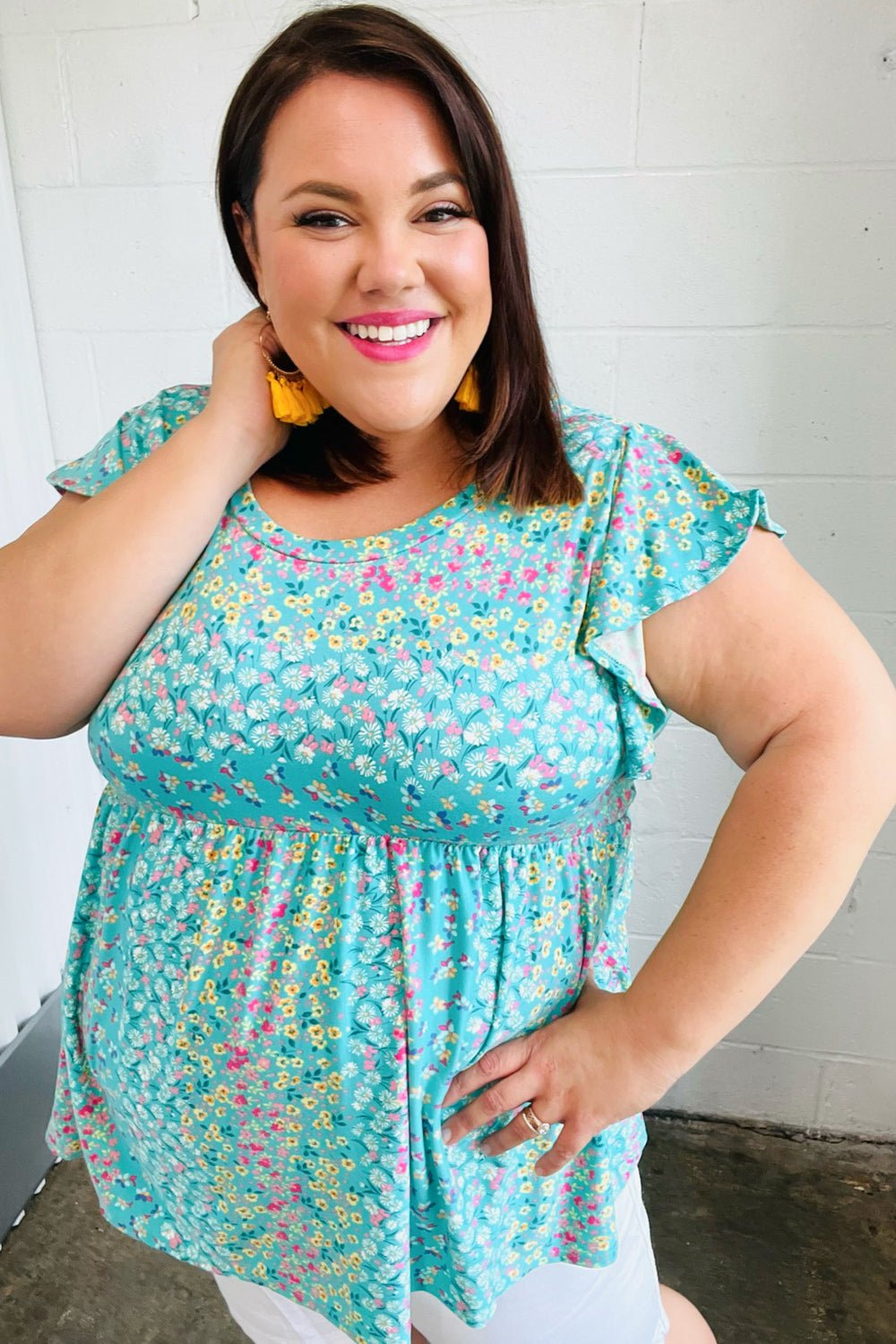 Turquoise Floral Stripe Babydoll Top - Bitsy Gypsy Boutique