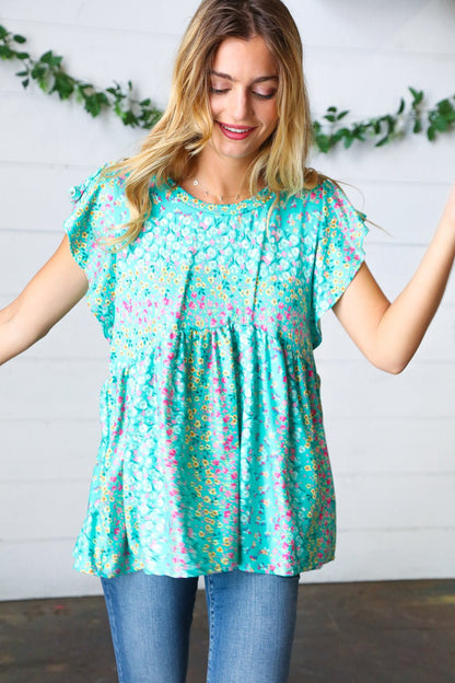 Turquoise Floral Stripe Babydoll Top - Bitsy Gypsy Boutique