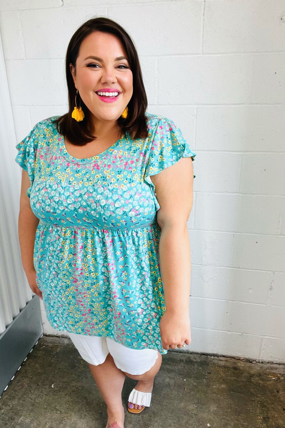 Turquoise Floral Stripe Babydoll Top - Bitsy Gypsy Boutique