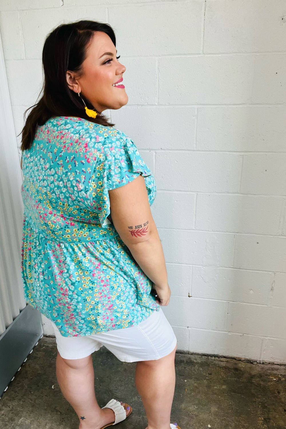 Turquoise Floral Stripe Babydoll Top - Bitsy Gypsy Boutique