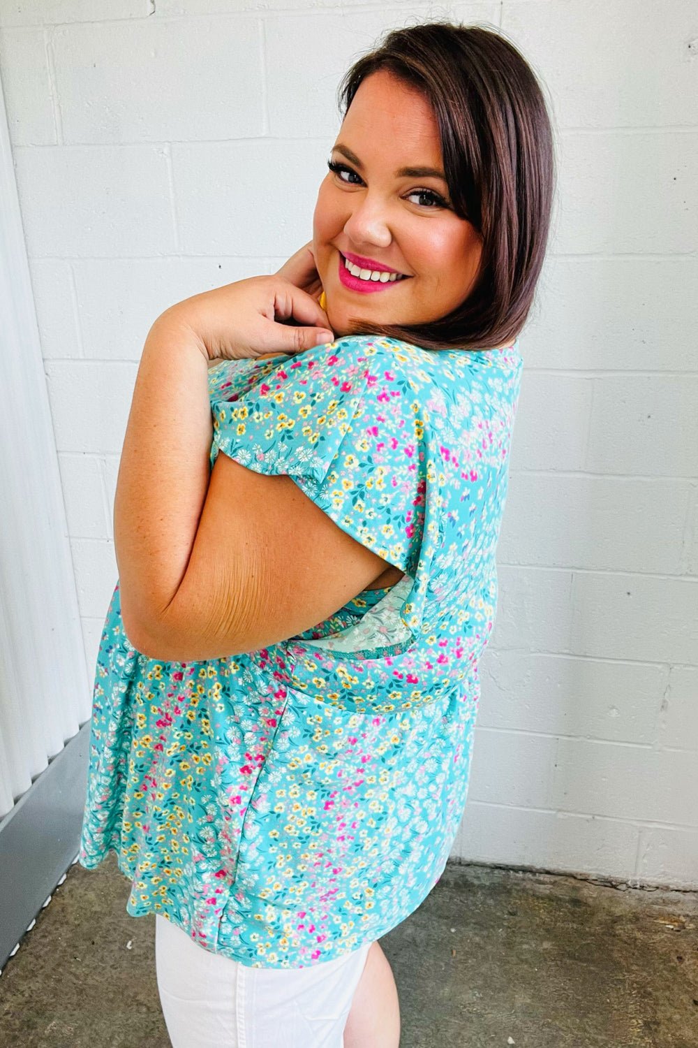 Turquoise Floral Stripe Babydoll Top - Bitsy Gypsy Boutique