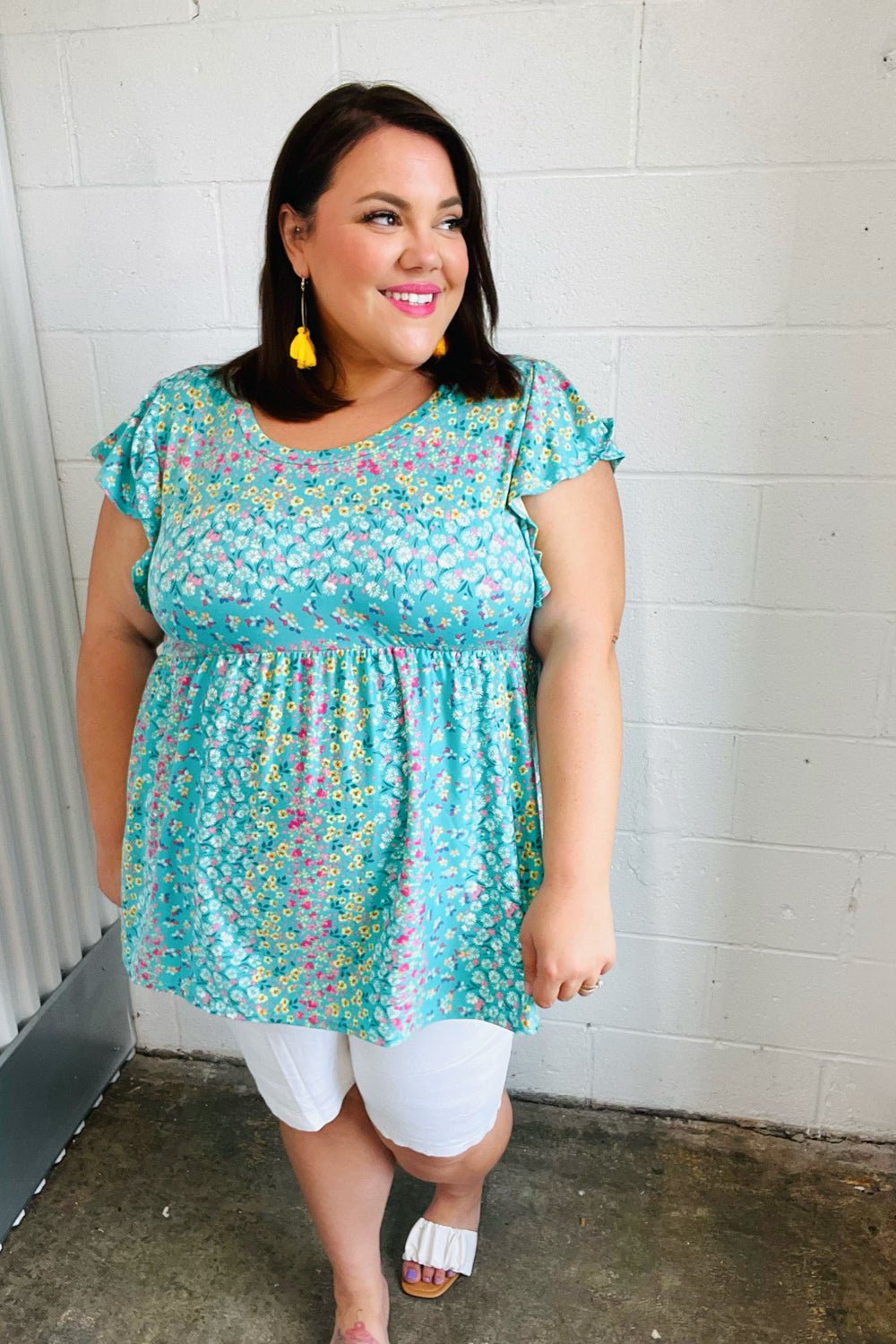 Turquoise Floral Stripe Babydoll Top - Bitsy Gypsy Boutique