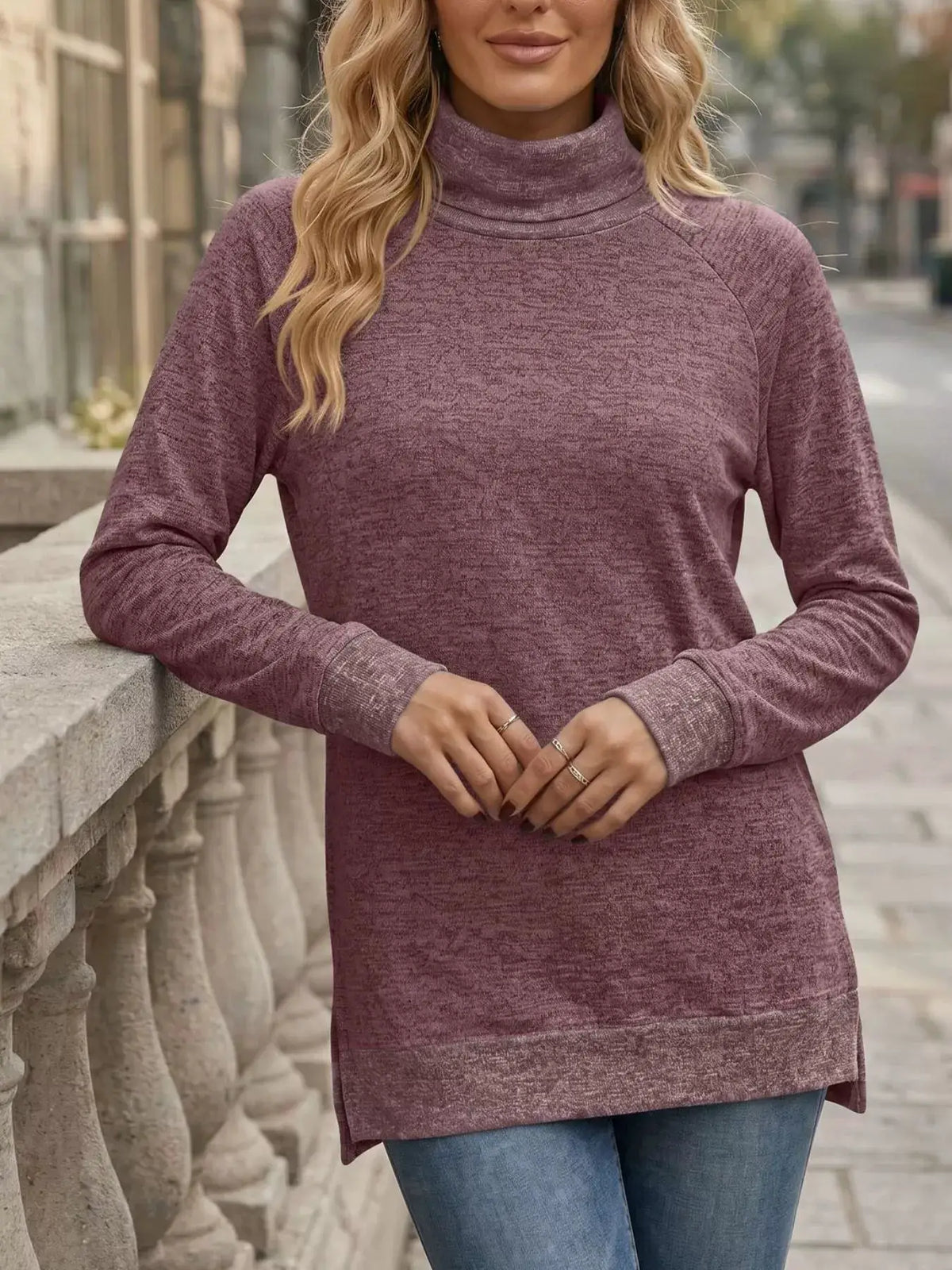 Turtleneck Raglan Sleeve T-Shirt by Trendsi