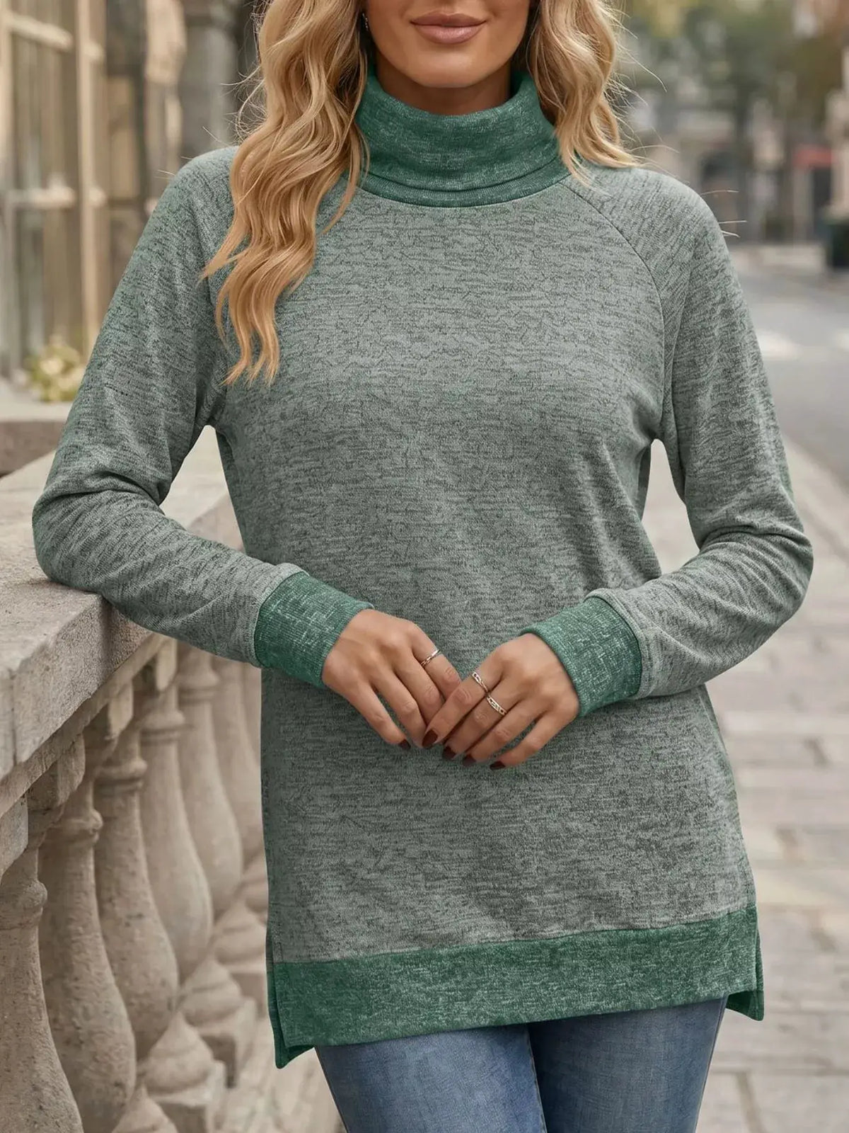 Turtleneck Raglan Sleeve T-Shirt by Trendsi