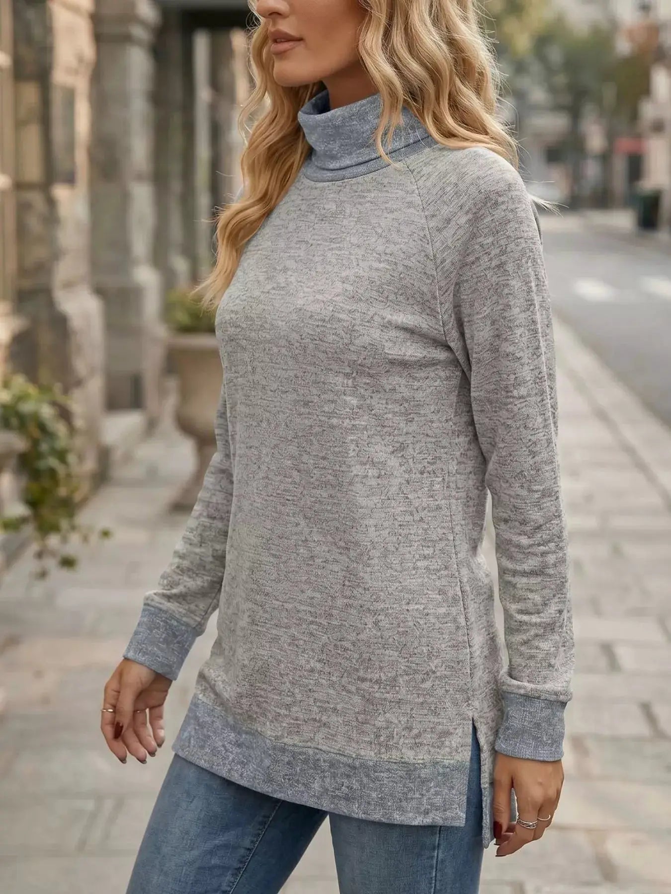 Turtleneck Raglan Sleeve T-Shirt by Trendsi