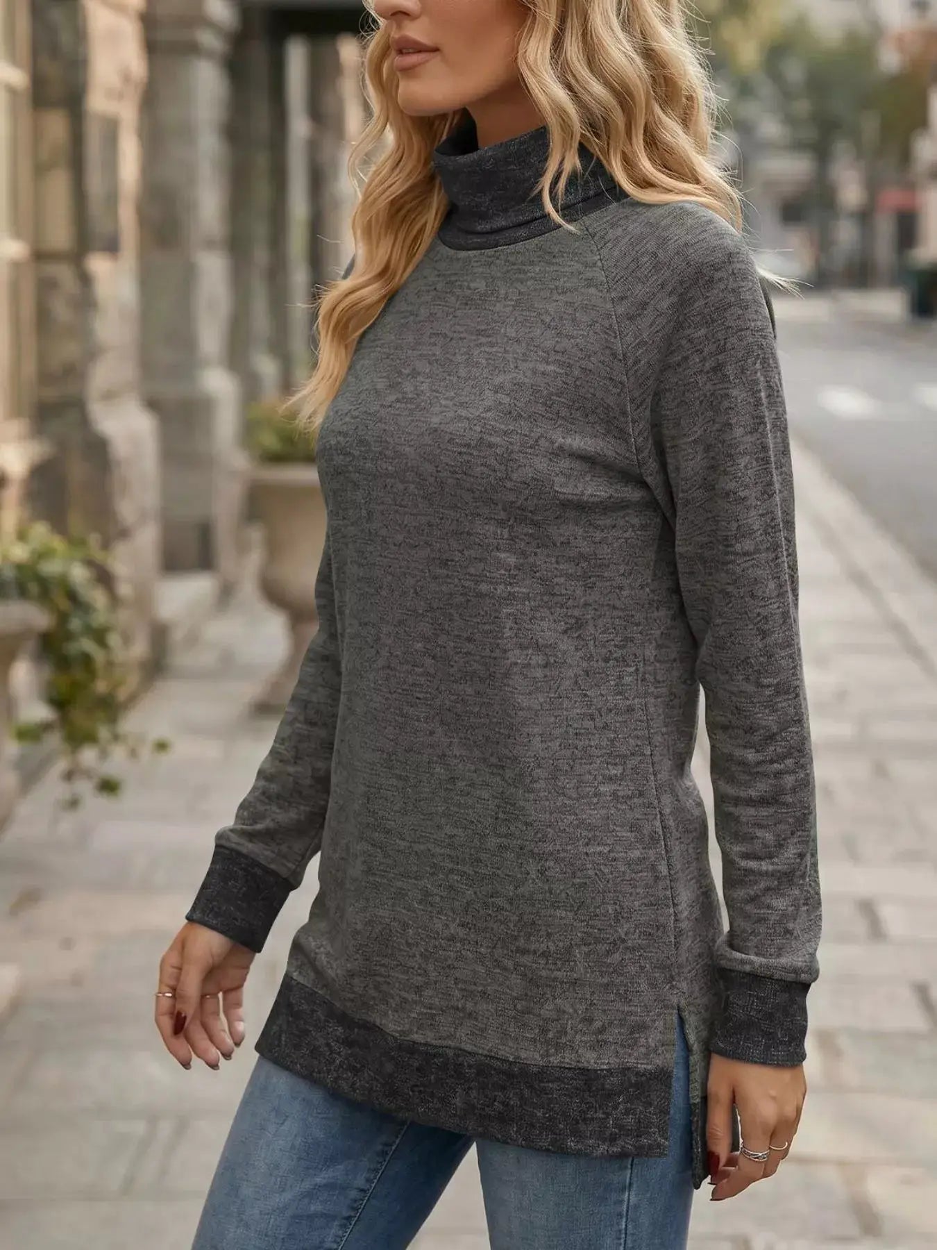 Turtleneck Raglan Sleeve T-Shirt by Trendsi