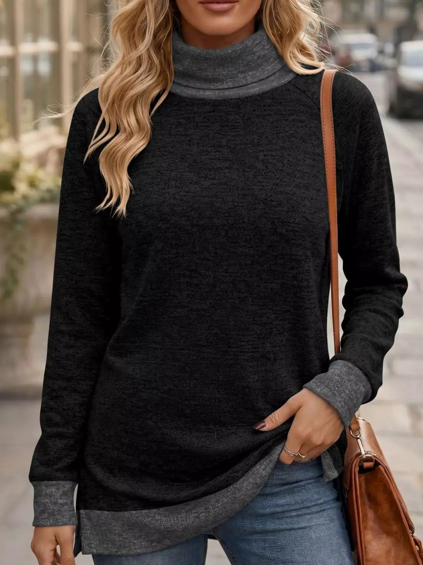 Turtleneck Raglan Sleeve T-Shirt by Trendsi