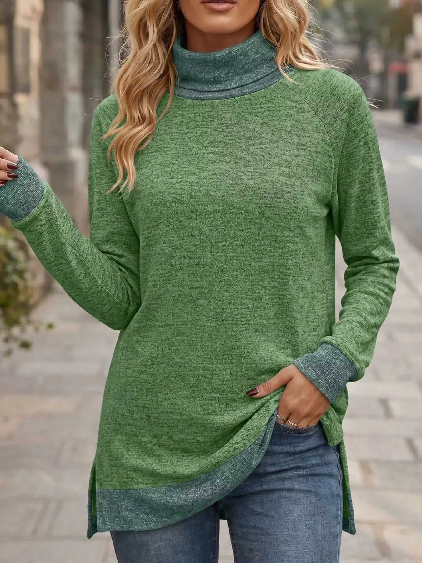 Turtleneck Raglan Sleeve T-Shirt by Trendsi