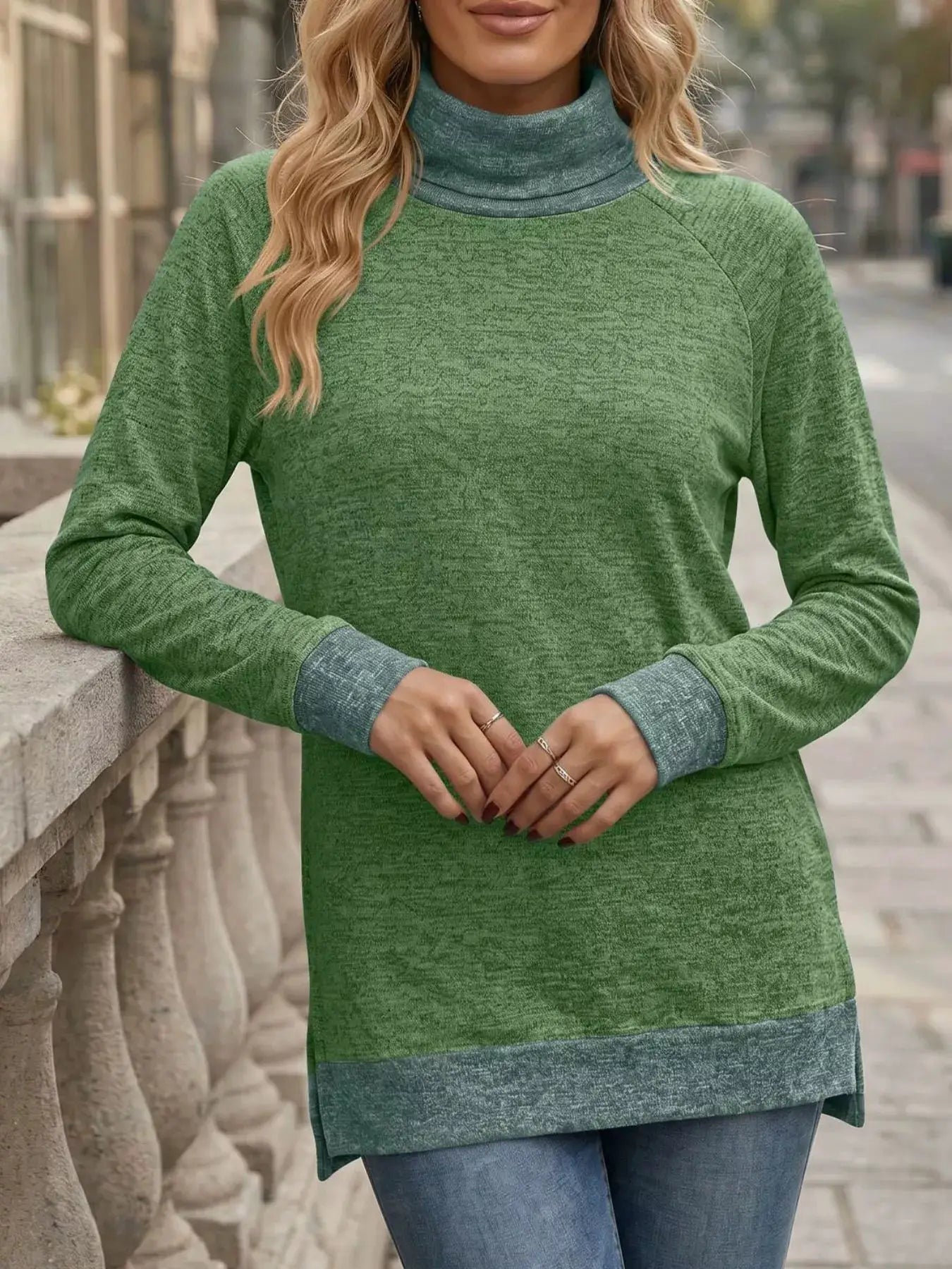 Turtleneck Raglan Sleeve T-Shirt by Trendsi