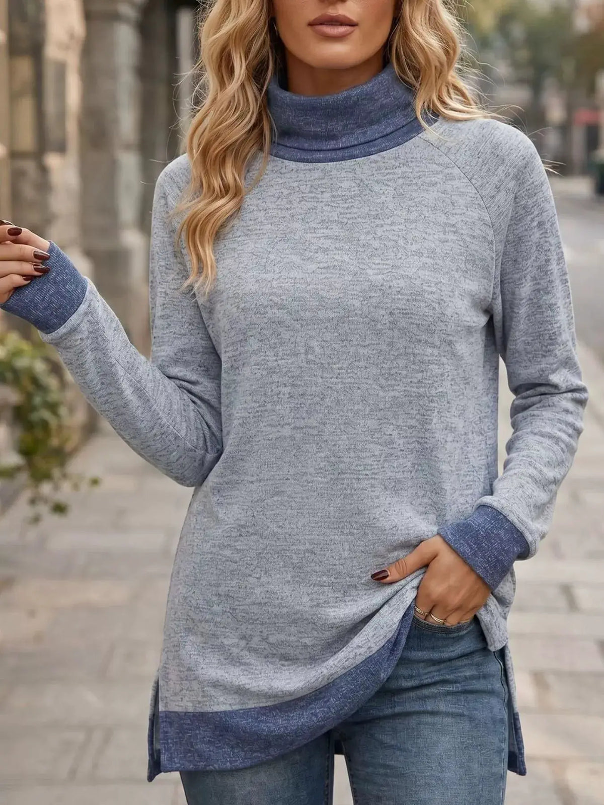 Turtleneck Raglan Sleeve T-Shirt by Trendsi
