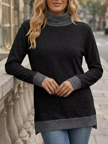 Turtleneck Raglan Sleeve T-Shirt by Trendsi