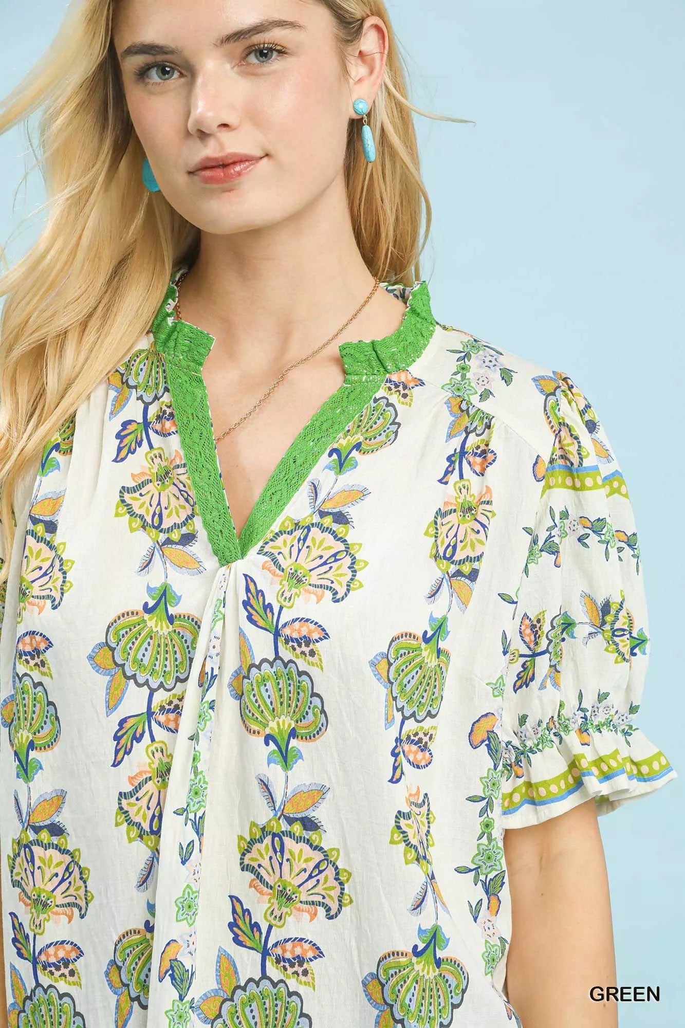 Umgee Abstract Border Print V - Neck Top - Bitsy Gypsy Boutique