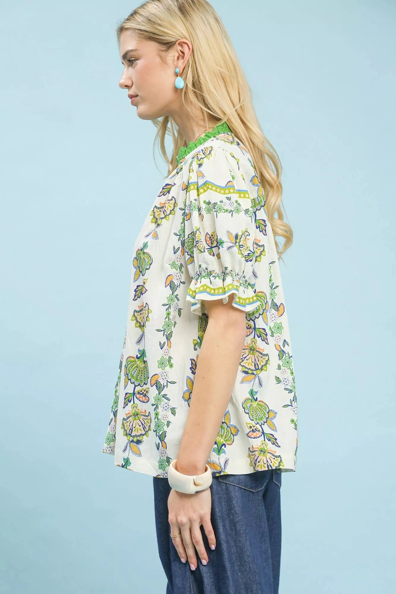Umgee Abstract Border Print V - Neck Top - Bitsy Gypsy Boutique