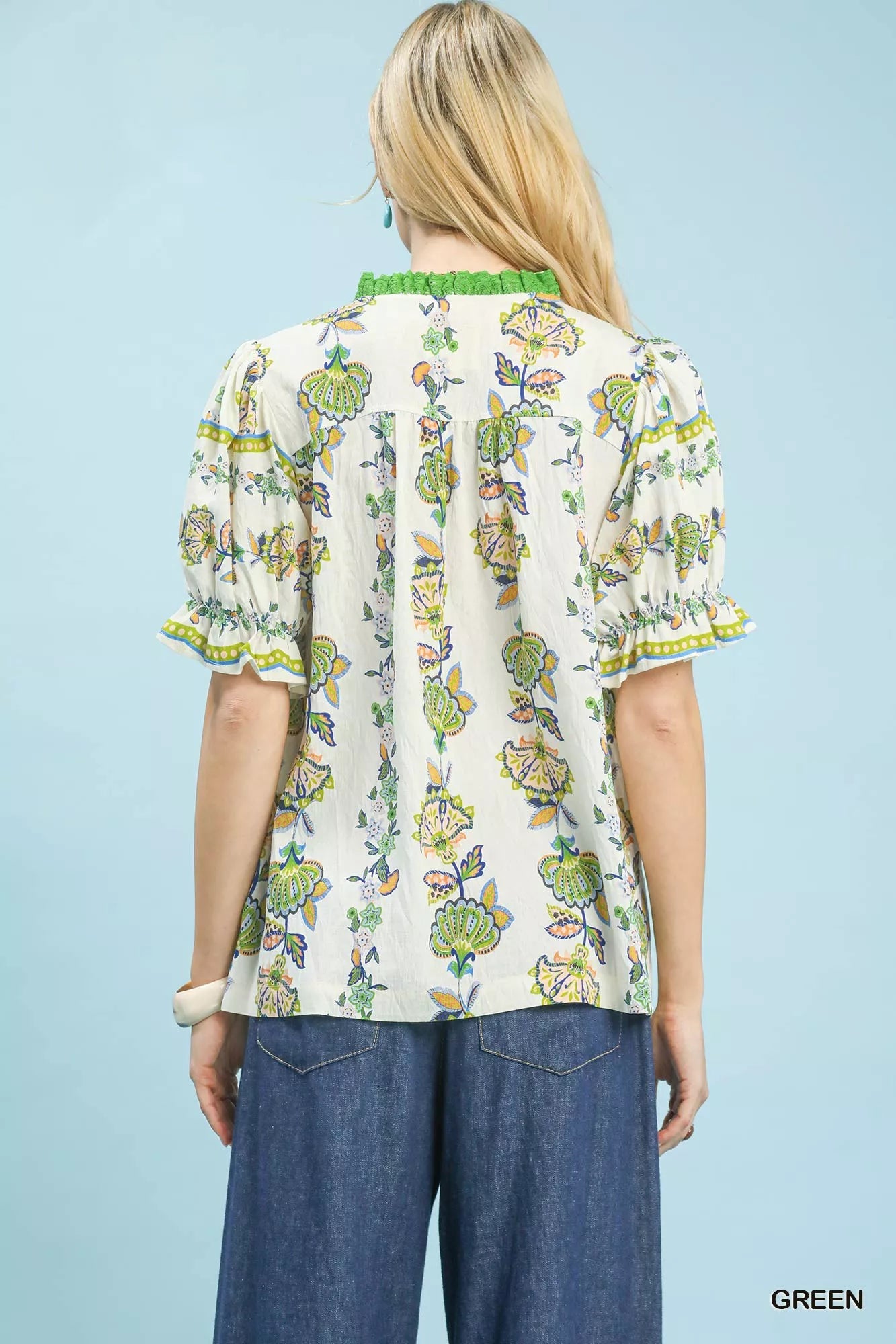 Umgee Abstract Border Print V - Neck Top - Bitsy Gypsy Boutique