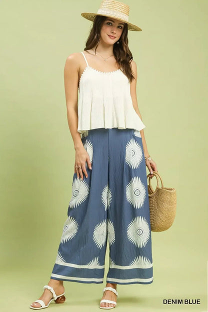 Umgee Abstract Border Print Wide Leg Pants - Bitsy Gypsy Boutique