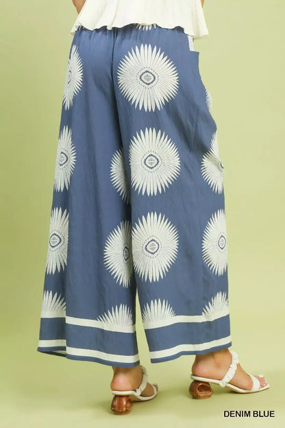 Umgee Abstract Border Print Wide Leg Pants - Bitsy Gypsy Boutique